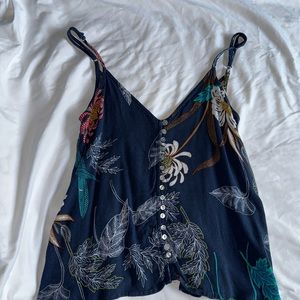Floral/ navy blue tank top - button embellishments